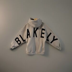 BLAKELY Mens Idris Oversized Hoodie Sm Ostmeal Black Screen Print Letters